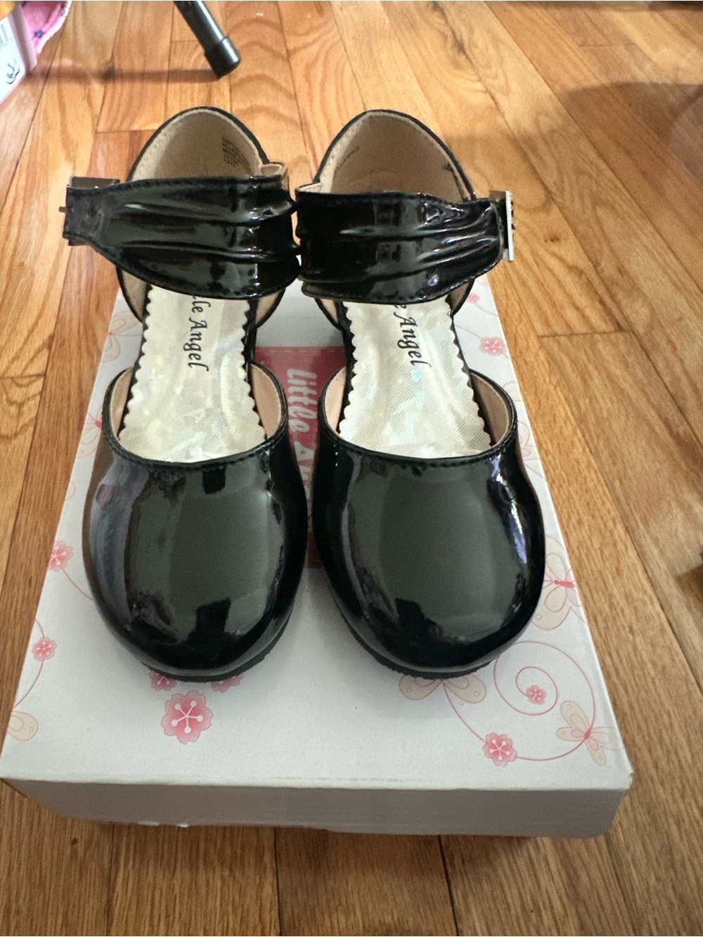 Little Angel Girls' Black Patent Mary Jane Dress Shoes with Ankle Strap